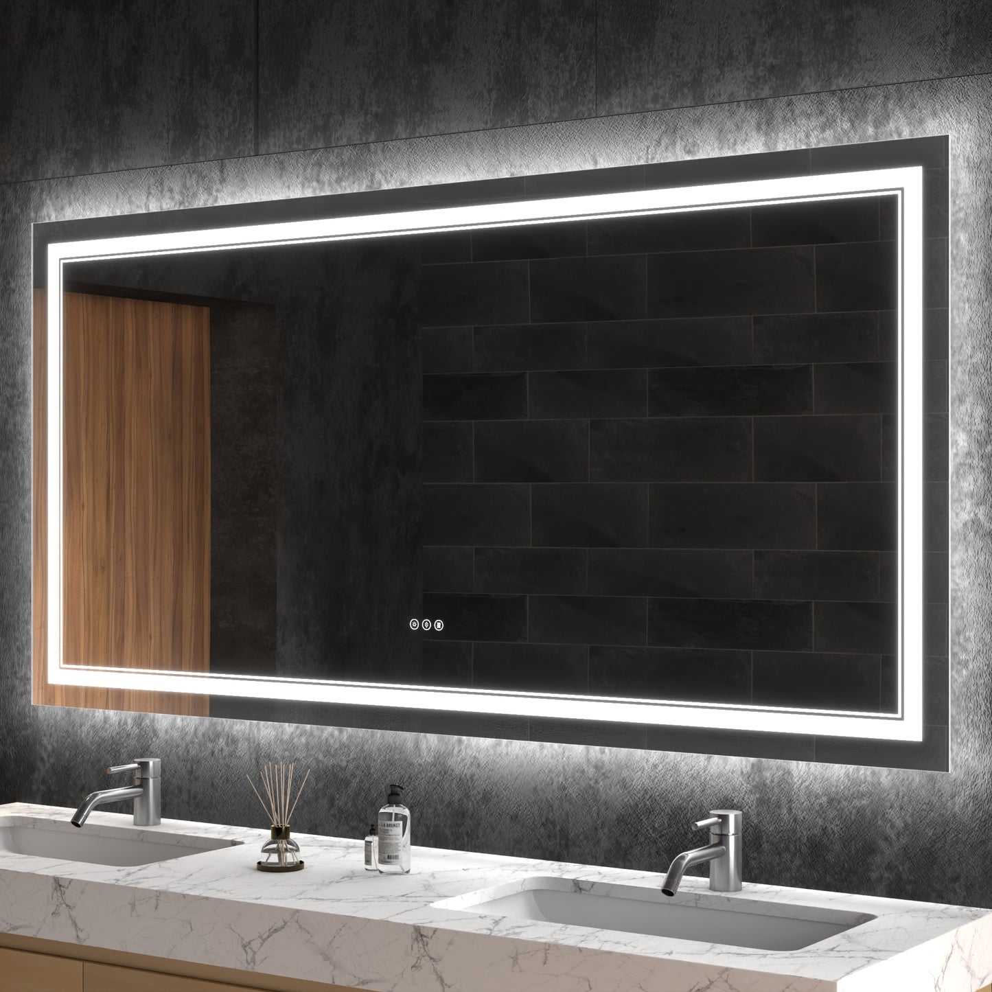 ExBrite NOIR 72-in x 36-in Polished Frameless Rectangle Dimmable LED Lighted Fog Free Bathroom Vanity Mirror ( WHITE )