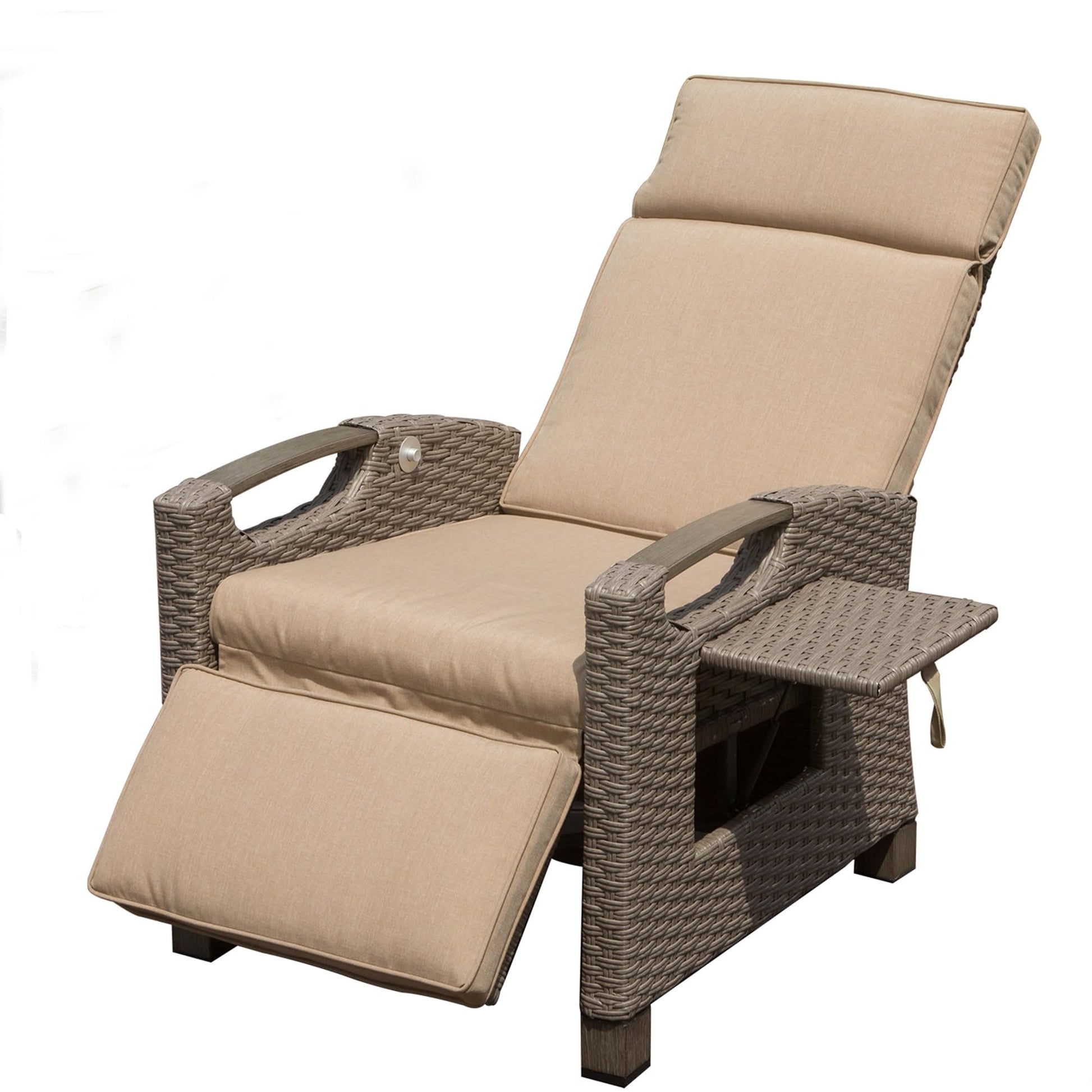 Mondawe Air Pump Chair Rattan Brown Rattan Frame Stationary Recliner Chair with Off-white Cushioned Seat