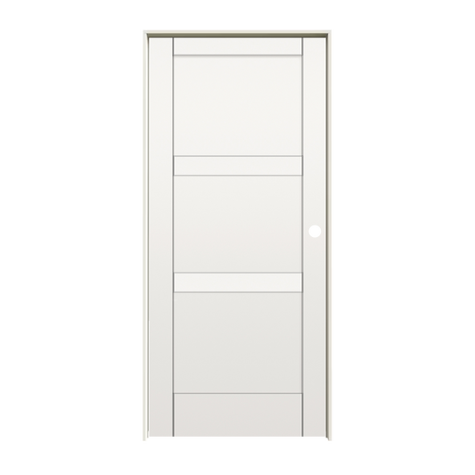 RELIABILT 18-in x 80-in Solid core 3-panel Left hand Smooth Primed MDF Flat Jamb Single Prehung Interior Door with
