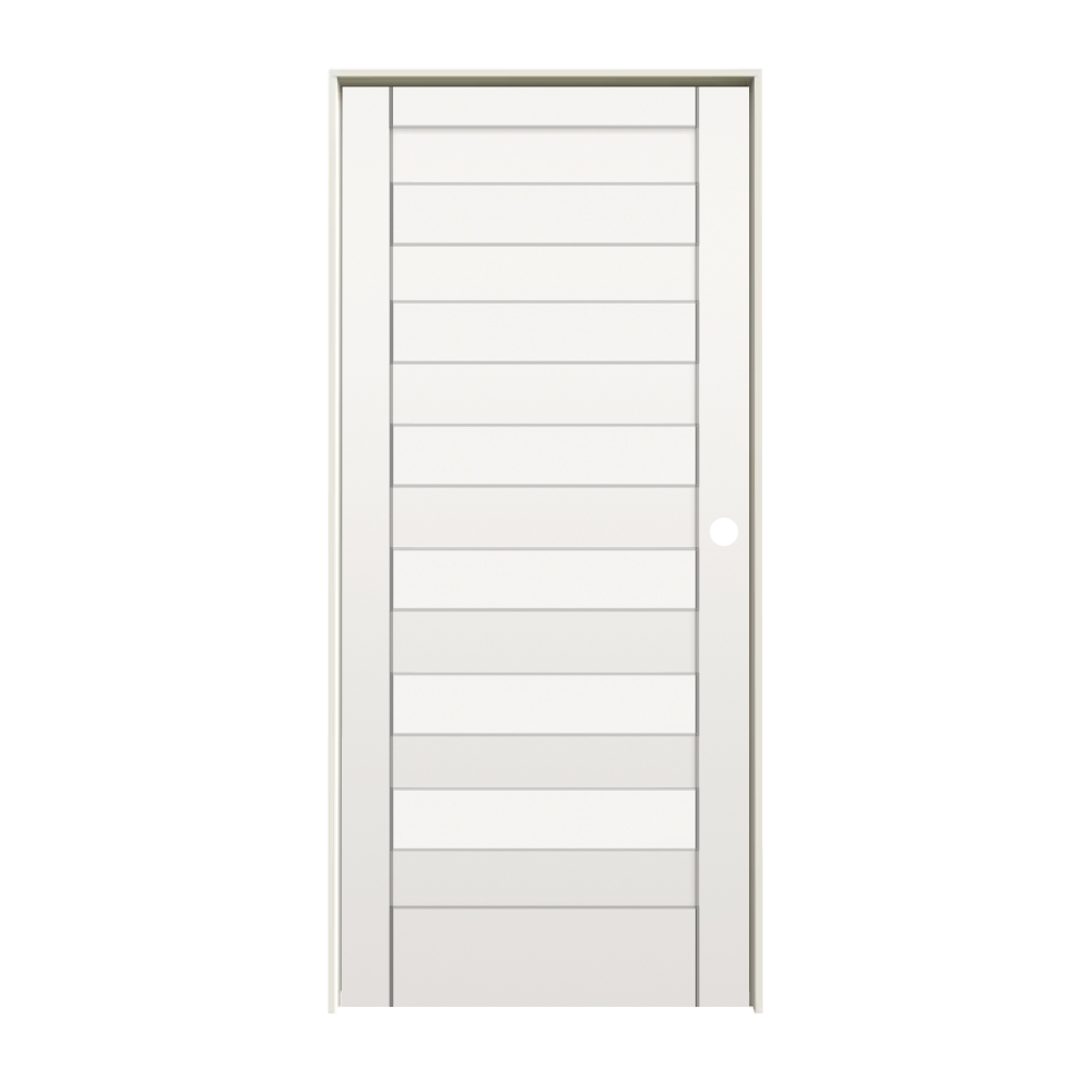 RELIABILT 24-in x 80-in Solid core 7-panel Left hand Smooth Primed MDF Flat Jamb Single Prehung Interior Door with