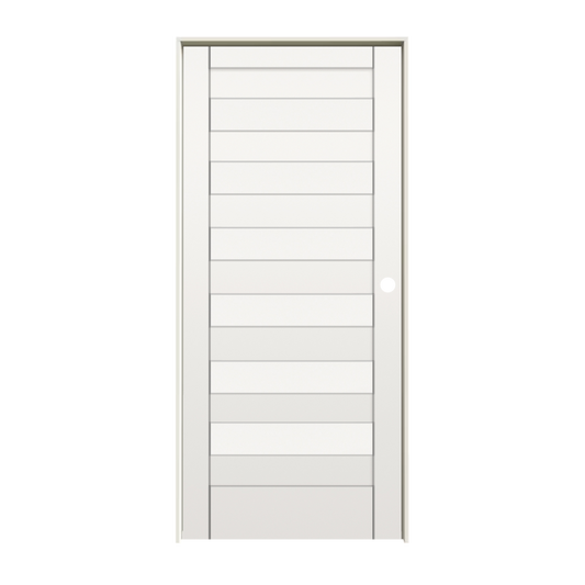 RELIABILT 24-in x 80-in Solid core 7-panel Left hand Smooth Primed MDF Flat Jamb Single Prehung Interior Door with