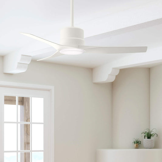 Hunter Piston 52-in Fresh White with Fresh White Blades Integrated LED Covered Outdoor Ceiling Fan With Light 3 -Blade