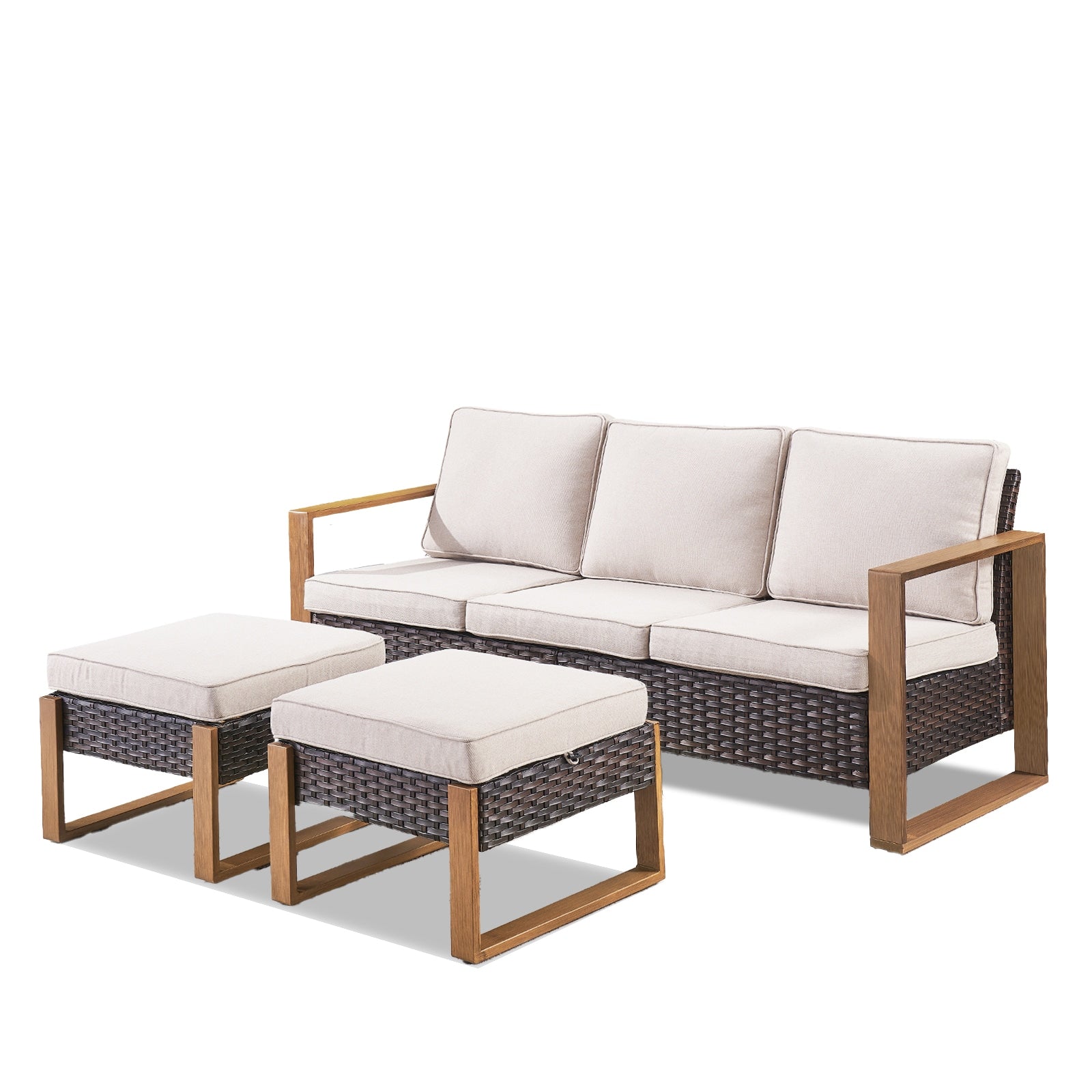 Rilyson KUANG Wicker Outdoor Sofa with Beige Cushions and Wicker Frame