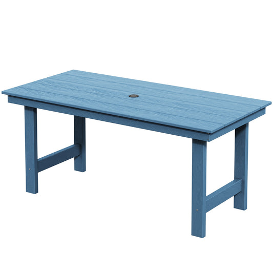 JEAREY HDPE Rectangle Patio Dining Table Rectangle Outdoor Dining Table 32.1-in W x 66.9-in L with Umbrella Hole