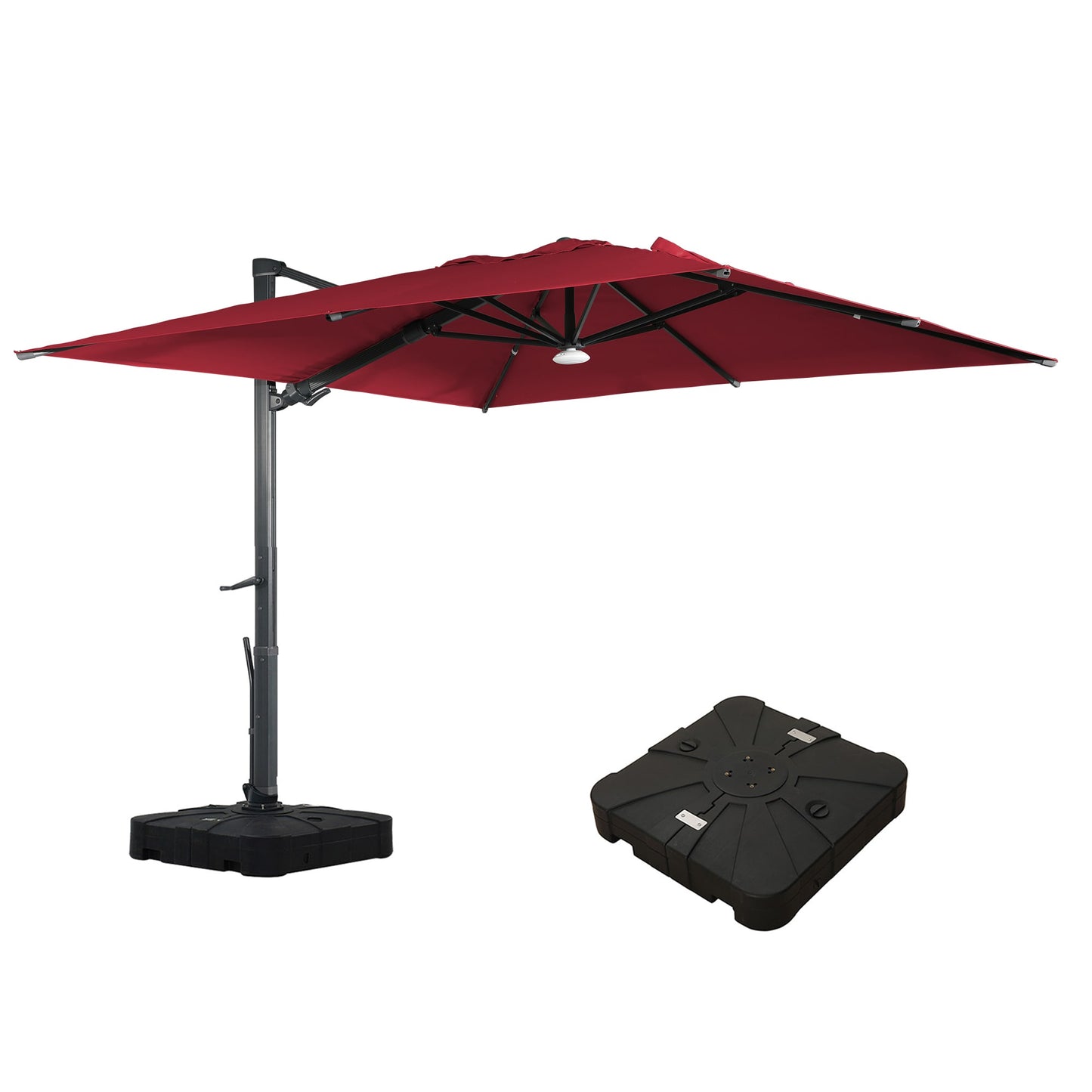 Sumyeg 10-ft Aluminum Red Cantilever Patio Umbrella with Base