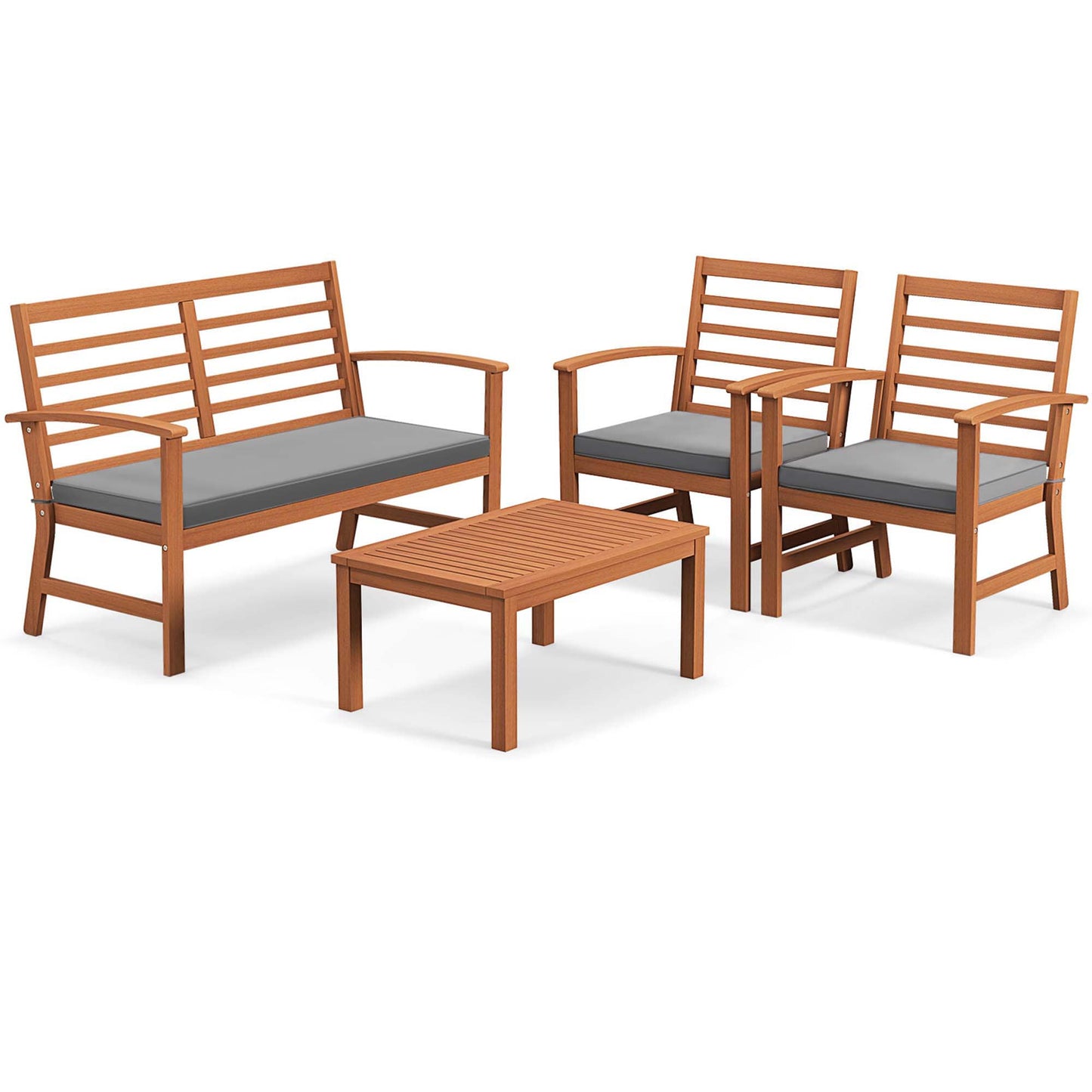 Costway 4 -Piece Patio Conversation Set with Gray Cushions