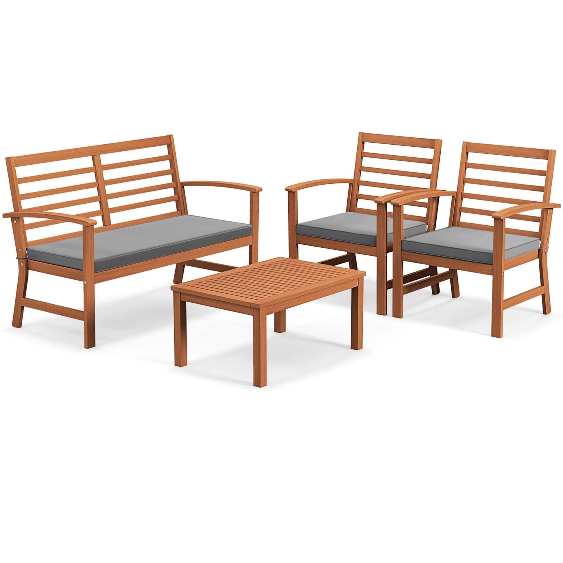 Costway 4 -Piece Patio Conversation Set with Gray Cushions