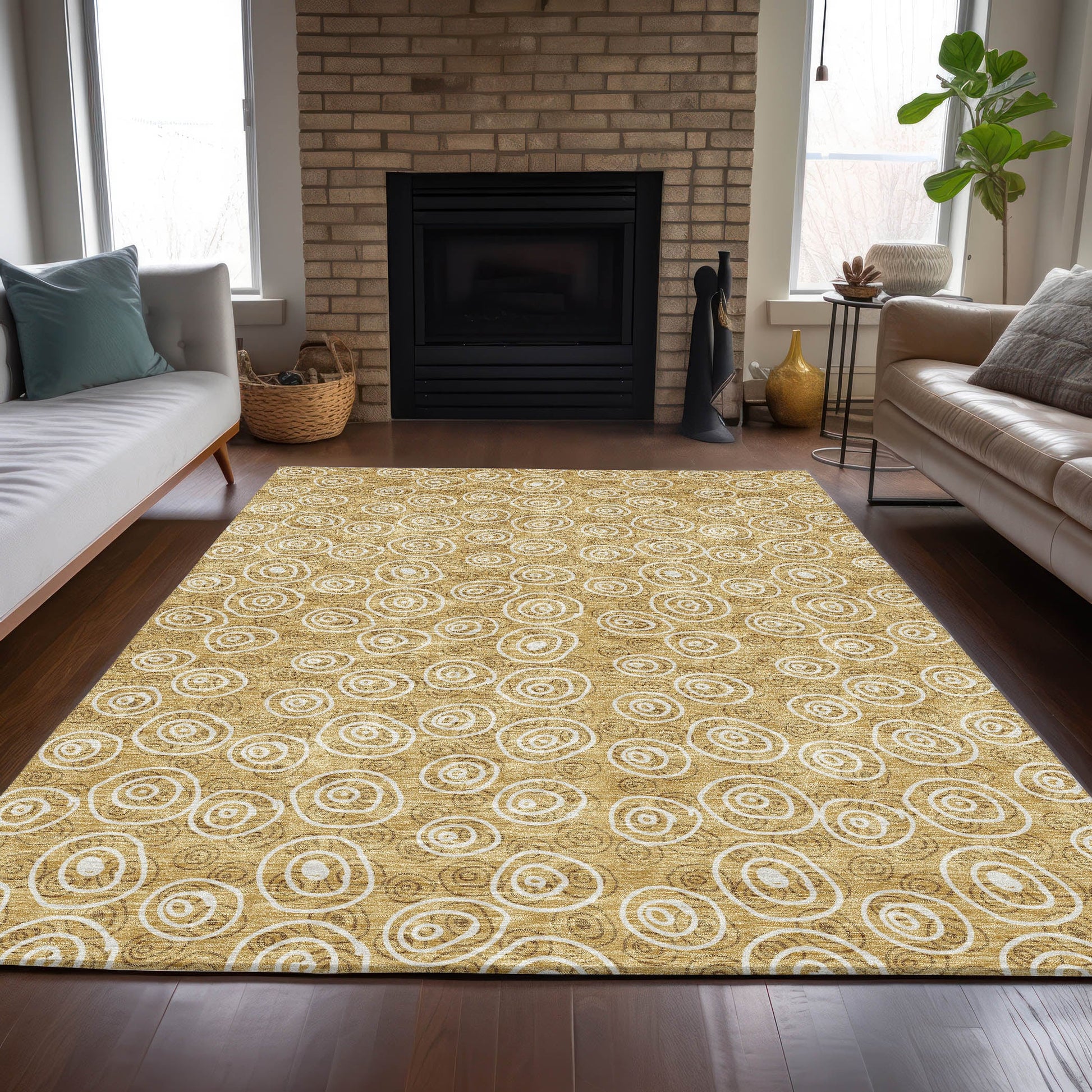 Addison Rugs Chantille ACN728GO 9 x 12 (ft) Polyester Gold Rectangular Indoor/Outdoor Geometric Machine washable Area rug