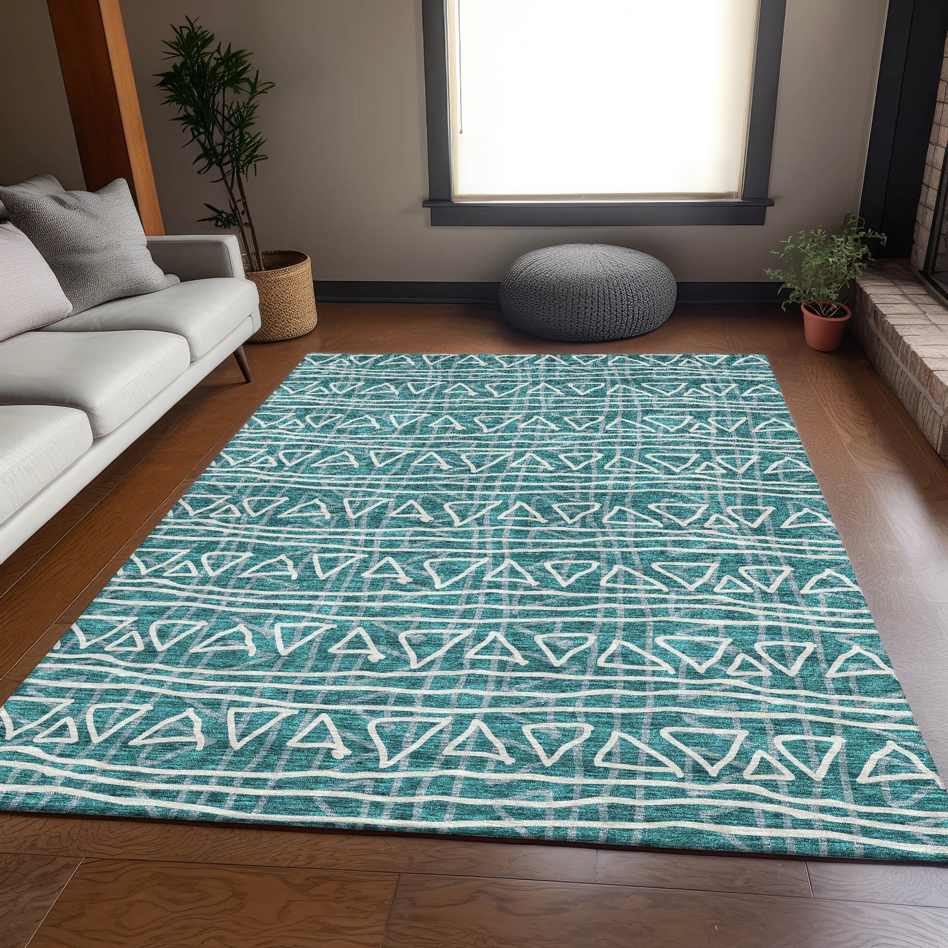 Addison Rugs Chantille ACN730TE 8 x 10 (ft) Polyester Teal Rectangular Indoor/Outdoor Geometric Machine washable Area rug
