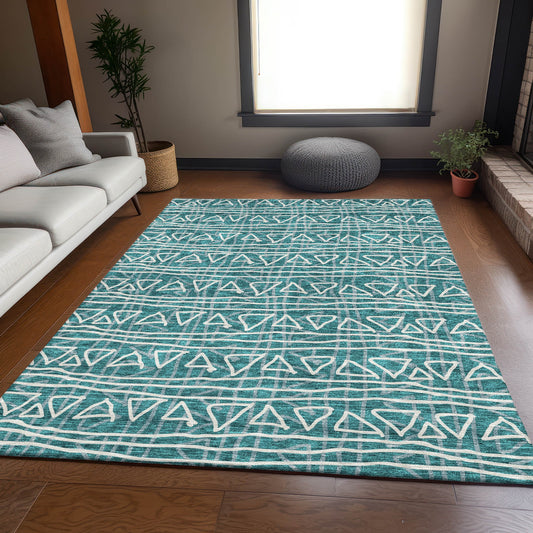 Addison Rugs Chantille ACN730TE 8 x 10 (ft) Polyester Teal Rectangular Indoor/Outdoor Geometric Machine washable Area rug