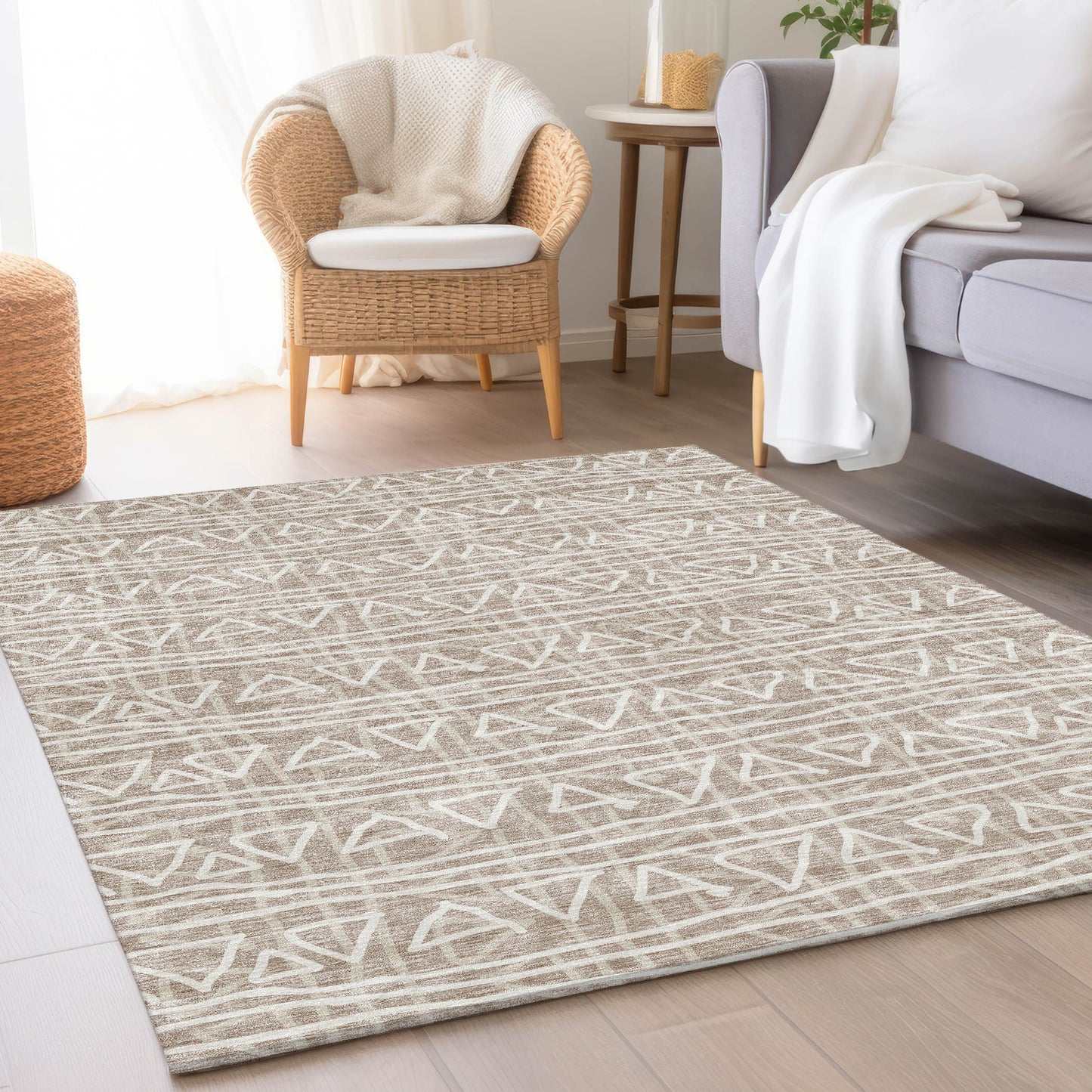 Addison Rugs Chantille ACN730TP 9 x 12 (ft) Polyester Taupe Rectangular Indoor/Outdoor Geometric Machine washable Area rug