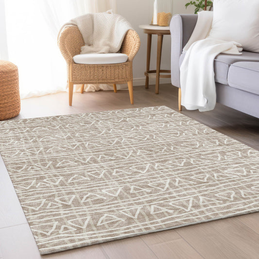 Addison Rugs Chantille ACN730TP 9 x 12 (ft) Polyester Taupe Rectangular Indoor/Outdoor Geometric Machine washable Area rug