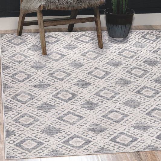 MDA Rugs Venice 5 x 7 (ft) Polypropylene Gray/Cream Rectangular Indoor Abstract Moroccan Area rug