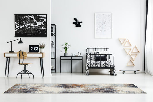 MDA Rugs Olympia 2 x 12 (ft) Loomed Polypropylene Blue/Beige Rectangular Indoor Abstract Professionally Clean Only Area rug