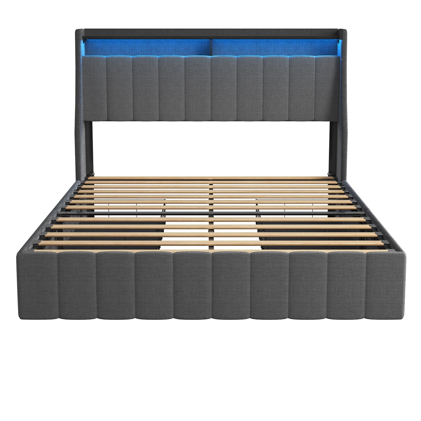 GZMR Full Dark Grey Metal Bed Frame Storage with Headboard