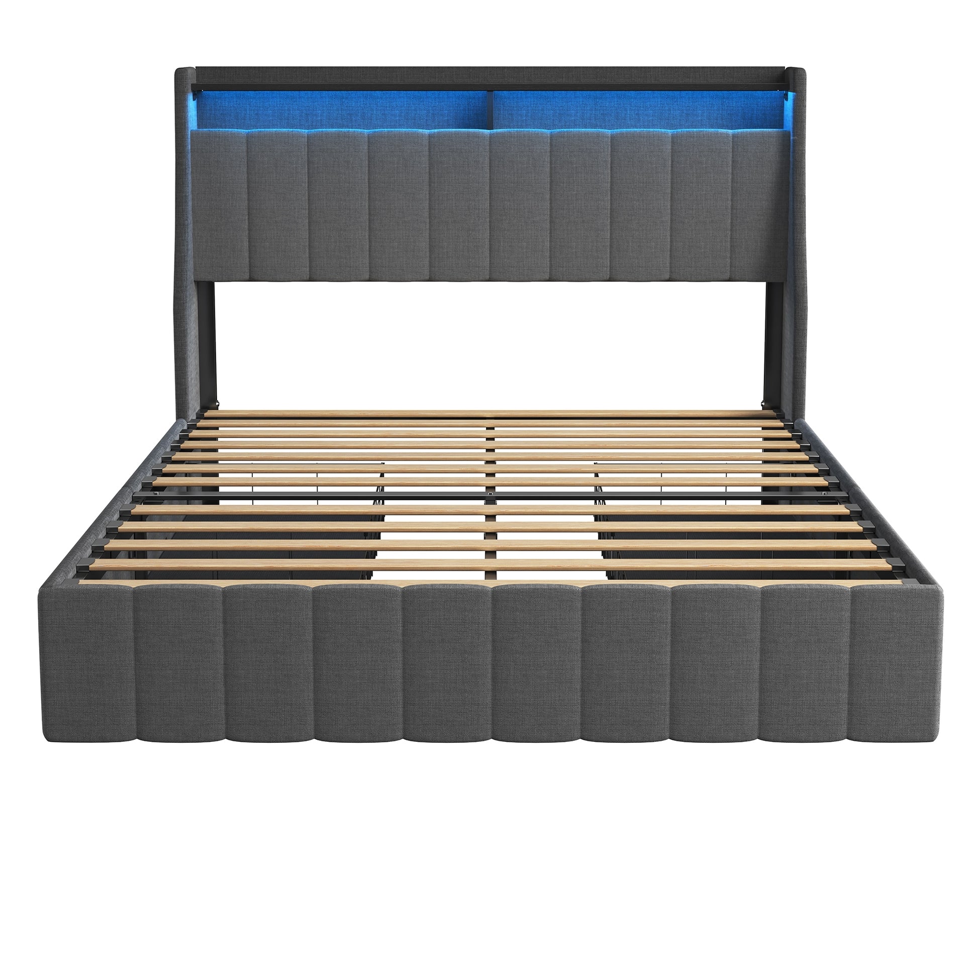 GZMR Full Dark Grey Metal Bed Frame Storage with Headboard