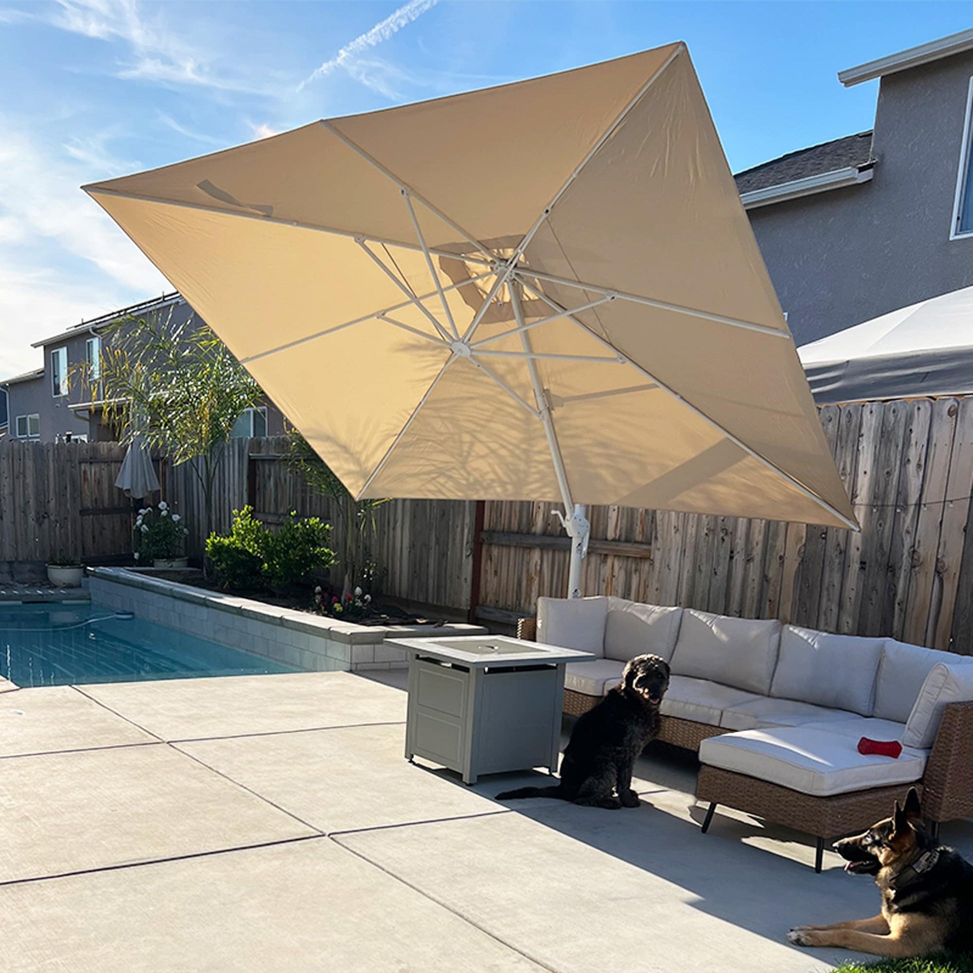 PURPLE LEAF 13-ft Aluminum Beige Crank Cantilever Patio Umbrella