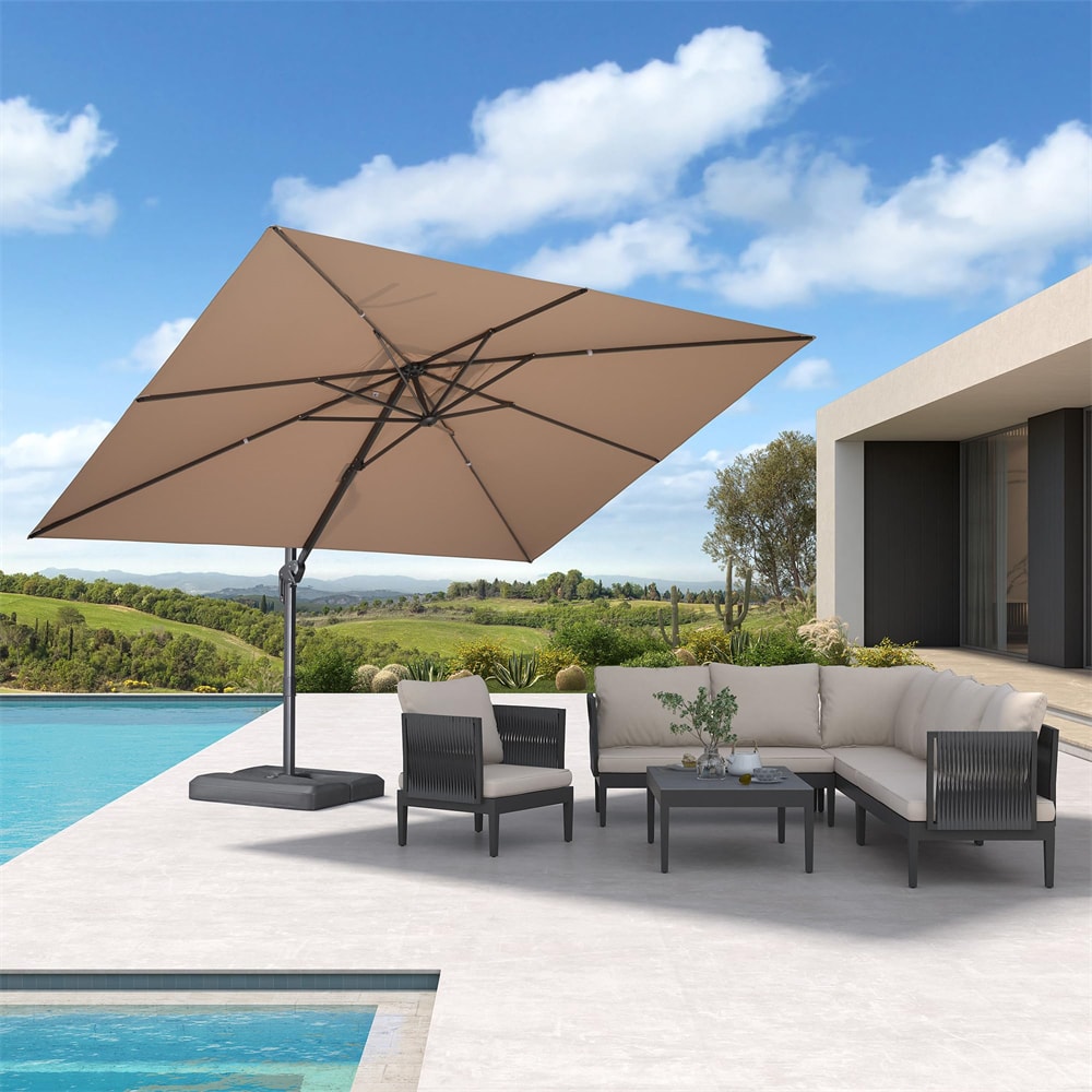PURPLE LEAF 9-ft Aluminum Tan Crank Cantilever Patio Umbrella