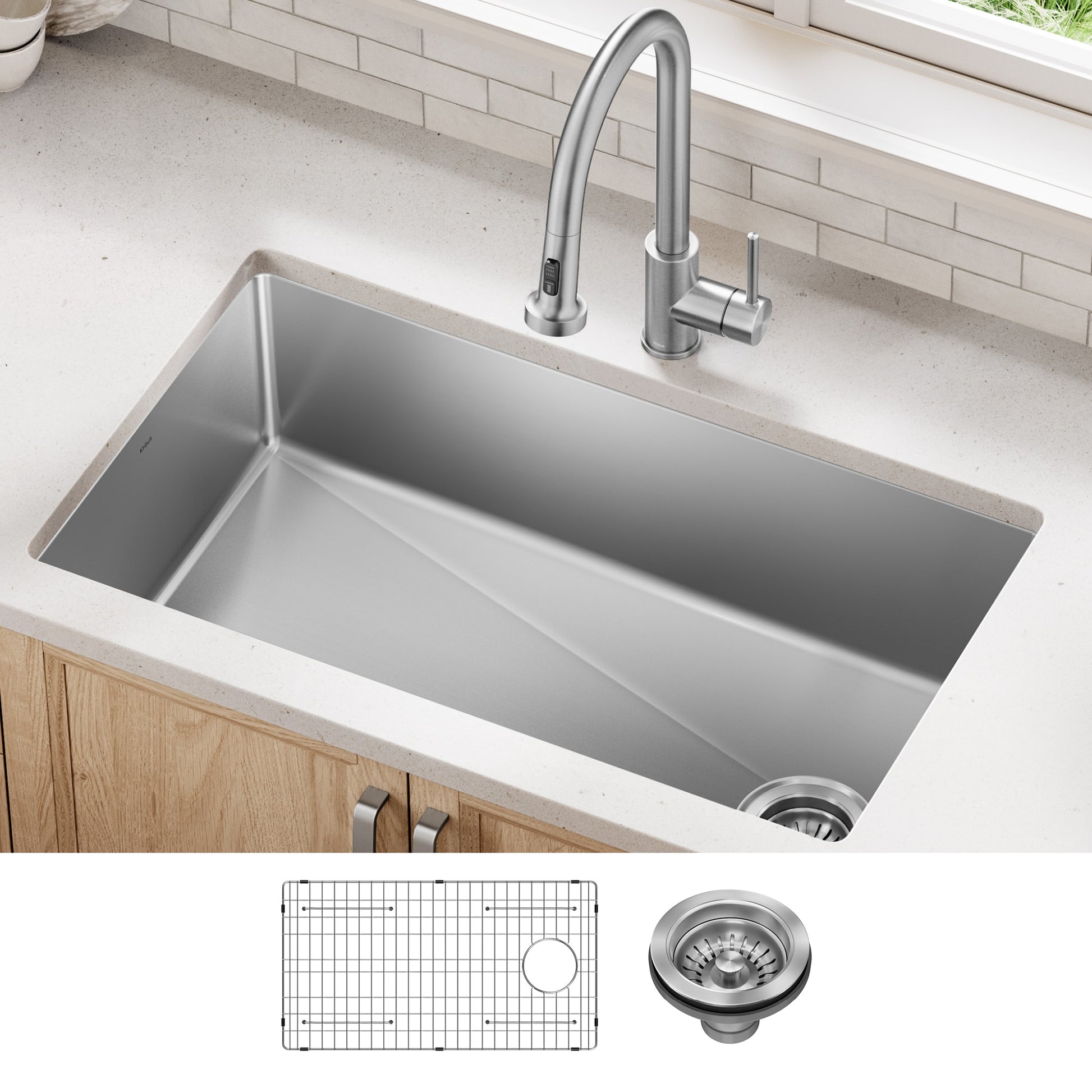 Kraus Fairlane Undermount 32.5-in x 19-in Stainless steel Single bowl 18 -Gauge Kitchen Sink