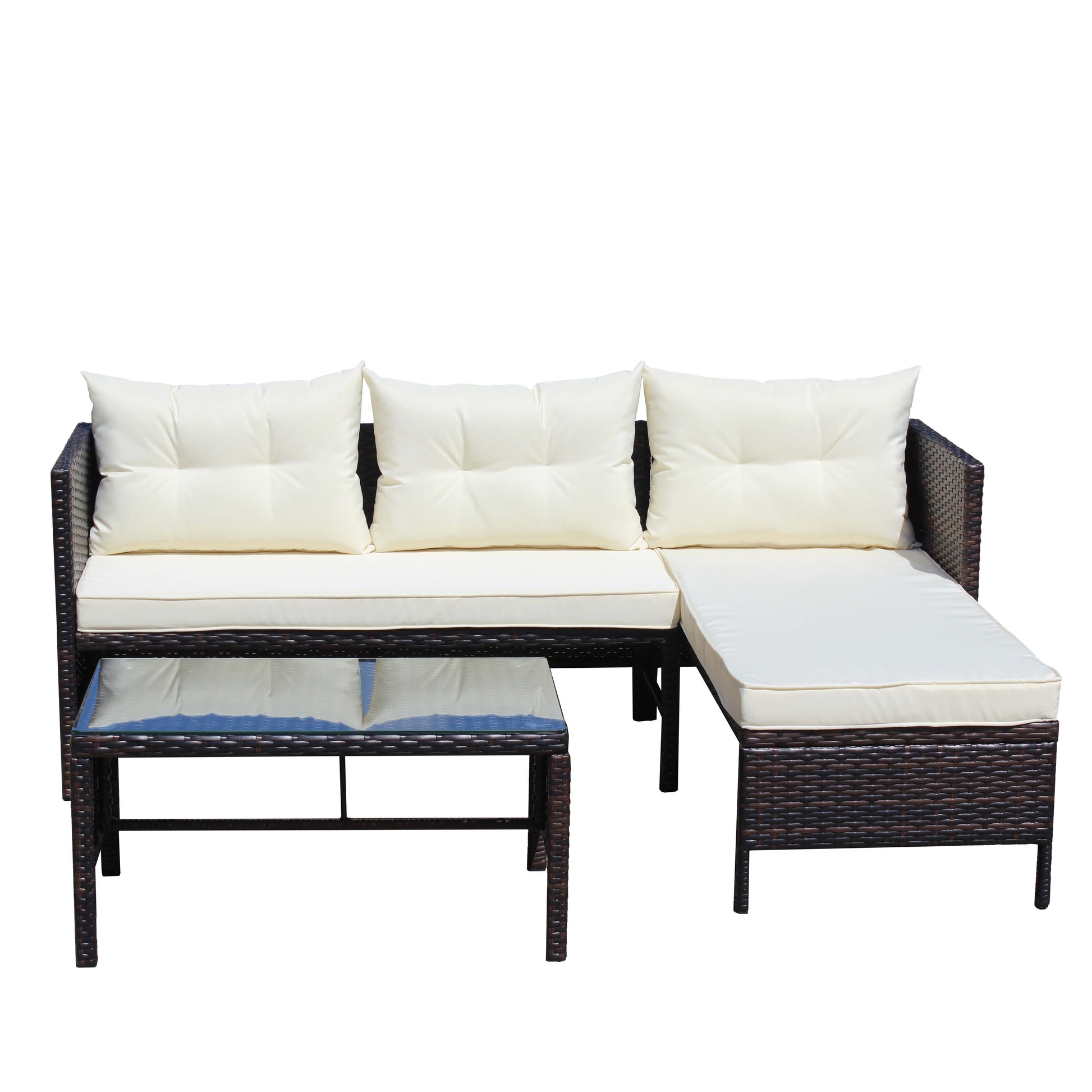 Damerin 3 -Piece Rattan 2 Patio Sofa Conversation Set with Off-white Cushions