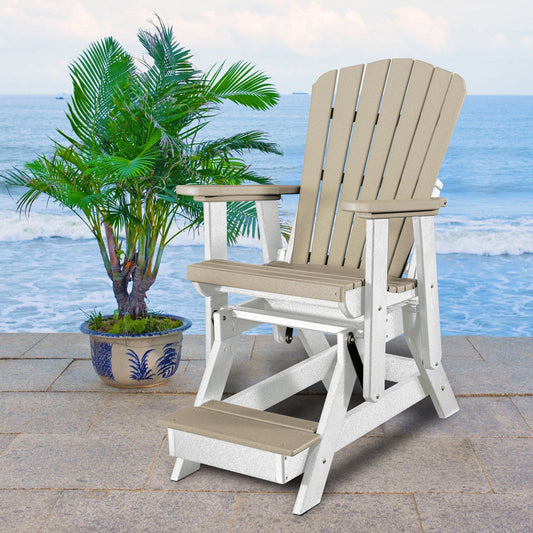 American Furniture Classics Adirondack White HDPE Frame Glider Balcony Chair with Slat Seat