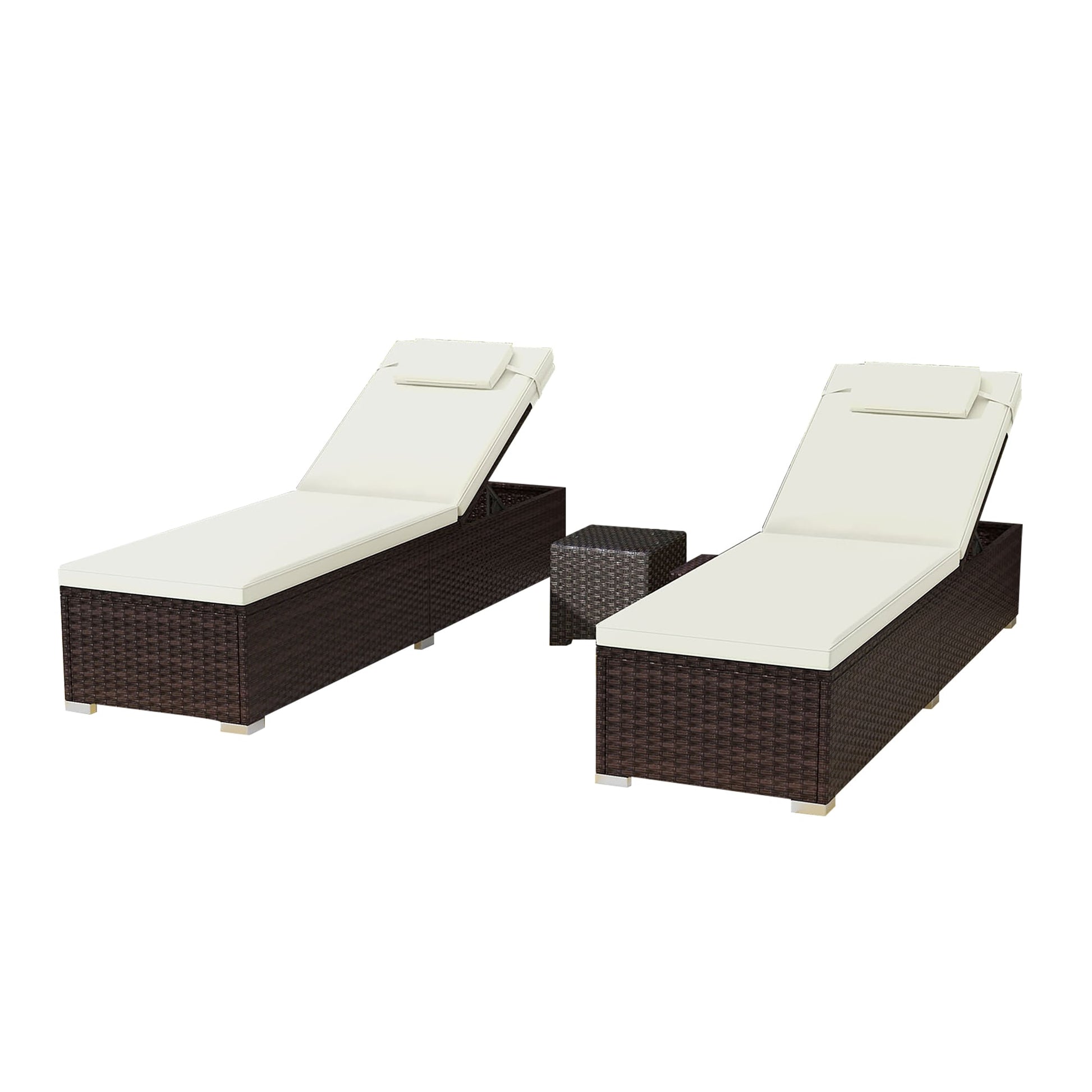 LIVIZA Set of 2 Rattan Mix Brown Rattan Frame Stationary Chaise Lounge Chair with Off-white Cushioned Seat