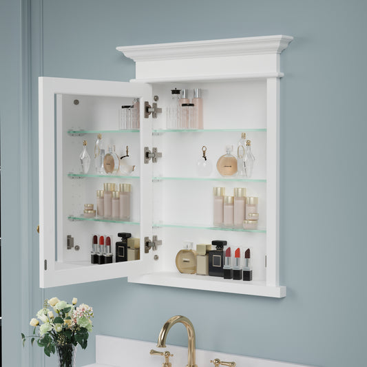 Forclover 26-in x 32-in Recessed Mount White Mirrored Rectangle Soft Close Medicine Cabinet