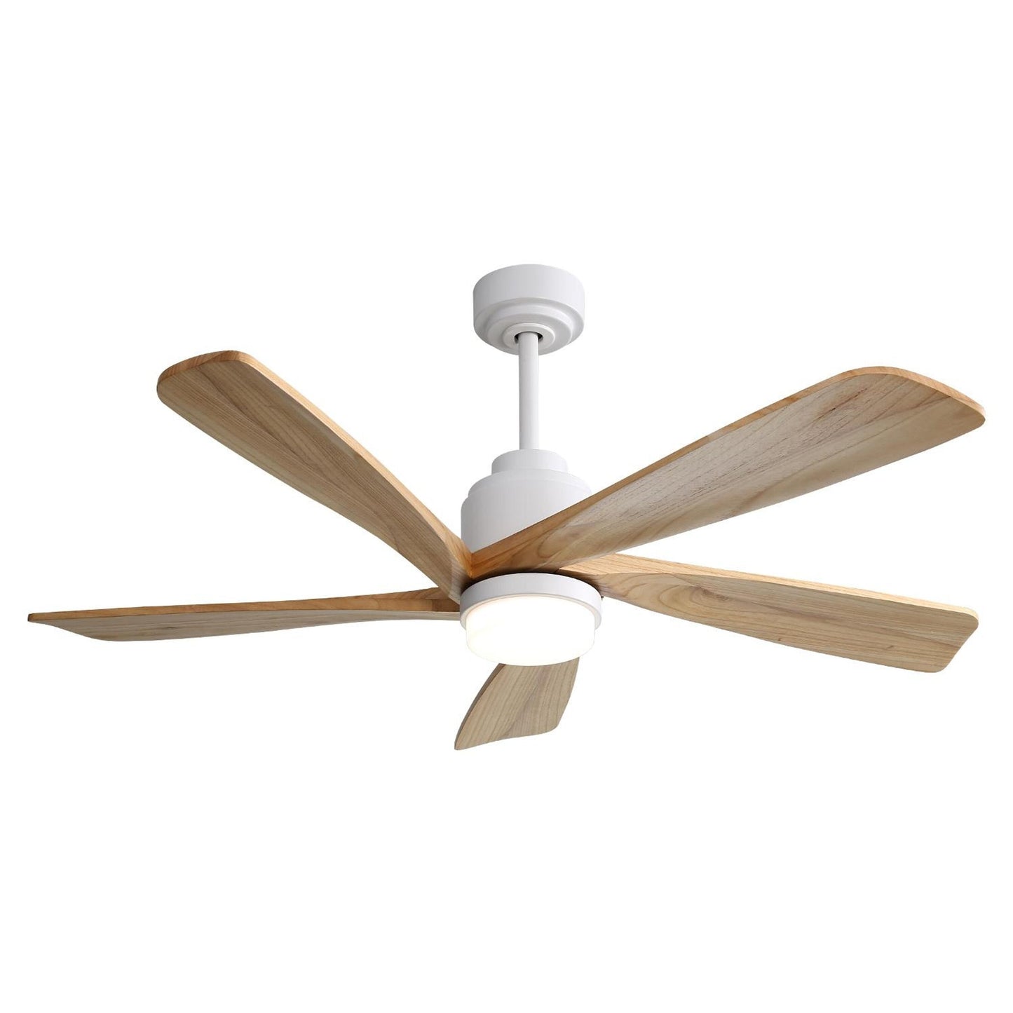 Bayfeve Smart APP Control 52-in White with Solid Wood Blades Color-Changing Integrated LED Covered Outdoor Smart Ceiling Fan With Light and Remote Included 5 -Blade