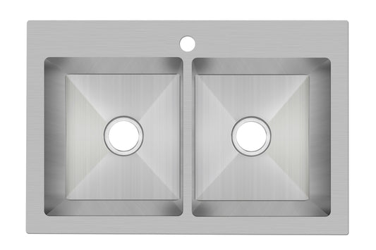 PROFLO Undermount 33-in x 22-in Stainless steel Double equal bowl 18 -Gauge Kitchen Sink