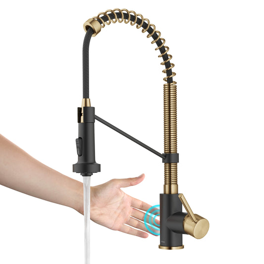 Kraus Bolden Brushed Brass/Matte Black Single Handle Deck-mount Touchless Pull-down Kitchen Faucet with Sprayer