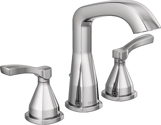 Delta Stryke Lumicoat Chrome Widespread 2-handle WaterSense Mid-arc Residential Handle Bathroom Sink Faucet with Drain