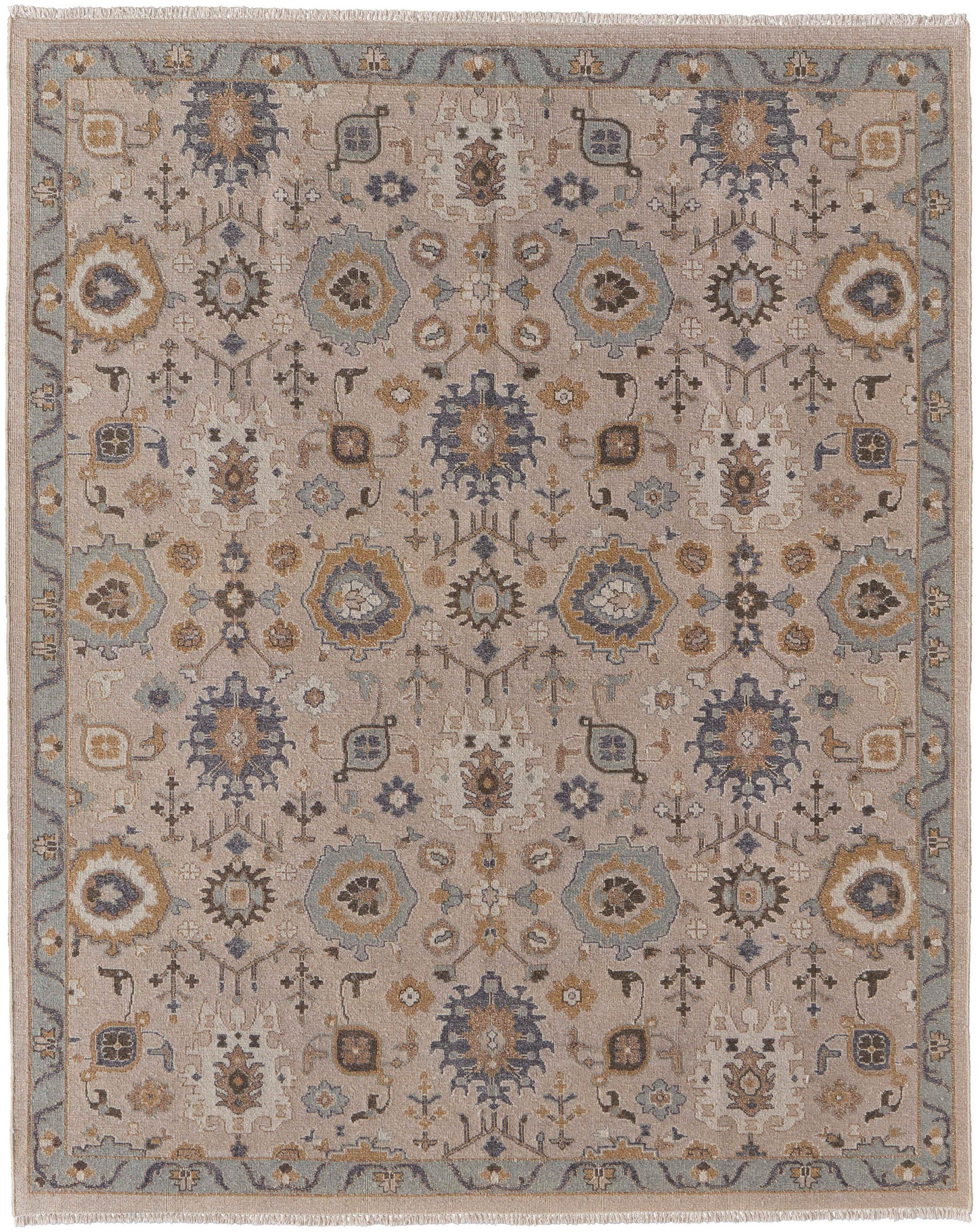 Room Envy 3 x 5 (ft) Knotted Wool Tan/Blue/Gold Rectangular Indoor Professionally Clean Only Pet Friendly Area rug