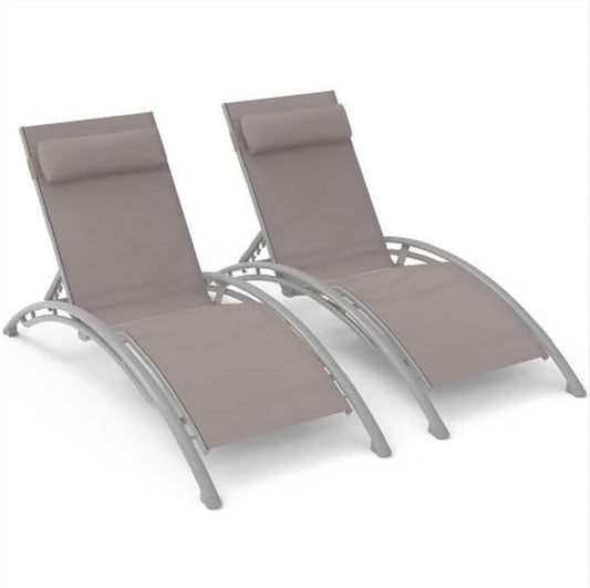 ZAKLOOP Lounge Chair Set of 2 Stackable Brown Stationary Recliner Chair with Gray Mesh Seat