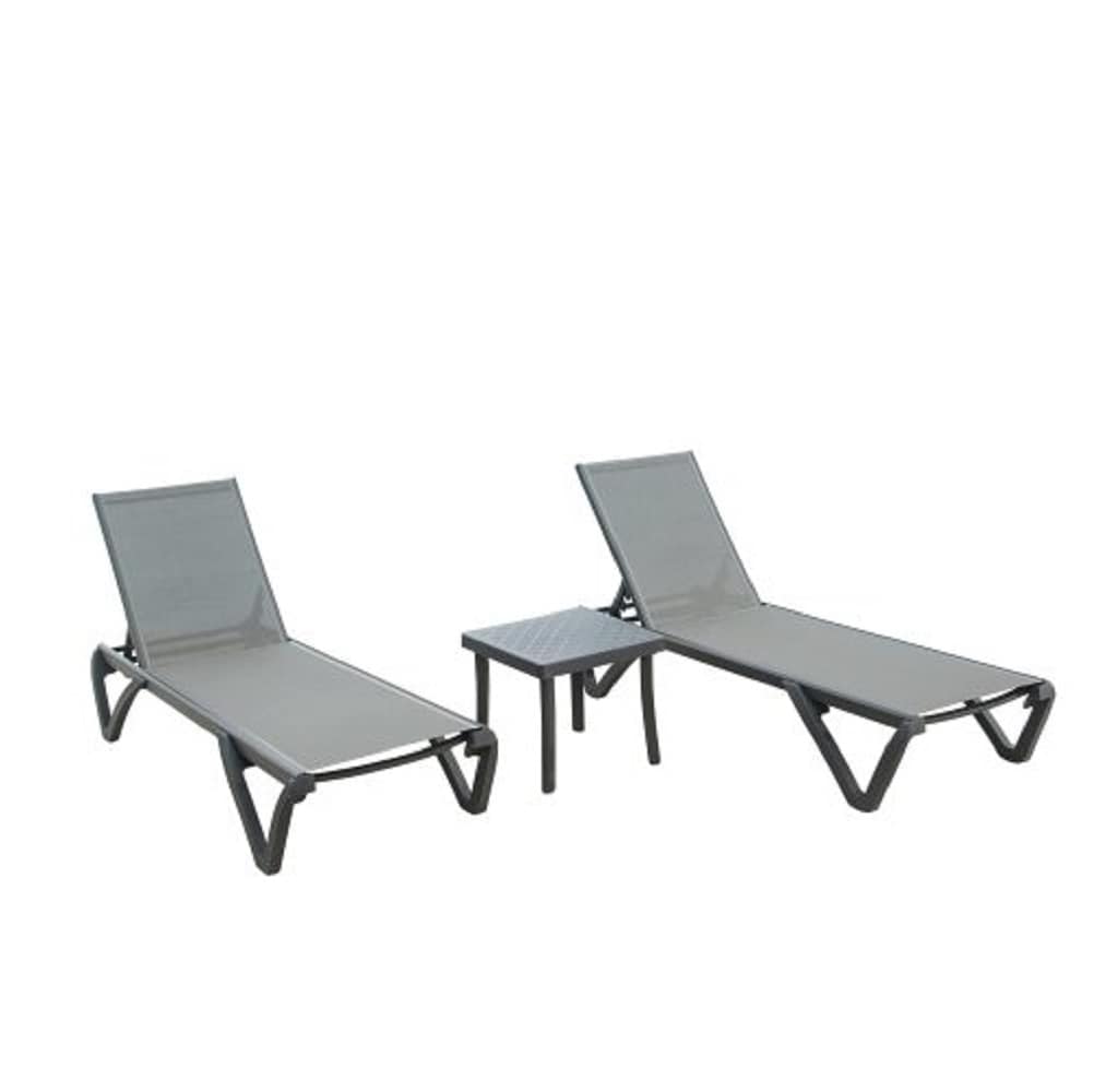 ZAKLOOP Patio Chaise Lounge Chair Set of 2 Stackable Gray Stationary Chaise Lounge Chair with Gray Mesh Seat