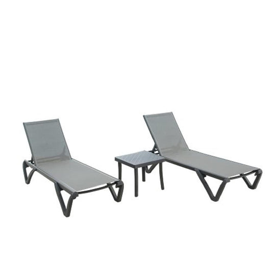 ZAKLOOP Patio Chaise Lounge Chair Set of 2 Stackable Gray Stationary Chaise Lounge Chair with Gray Mesh Seat