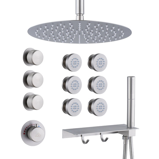 CASAINC Brushed Nickel 12-in Built-In ShowerÂ FaucetÂ System with 3-way Diverter ( Thermostatic Valve Included )