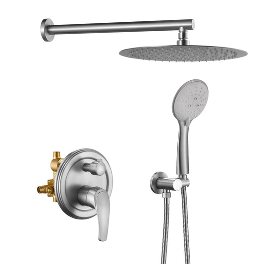 Nestfair 5 -Spray Brushed Nickel 12-in Round Rain Shower Head with Handheld Combo 1.8 GPM