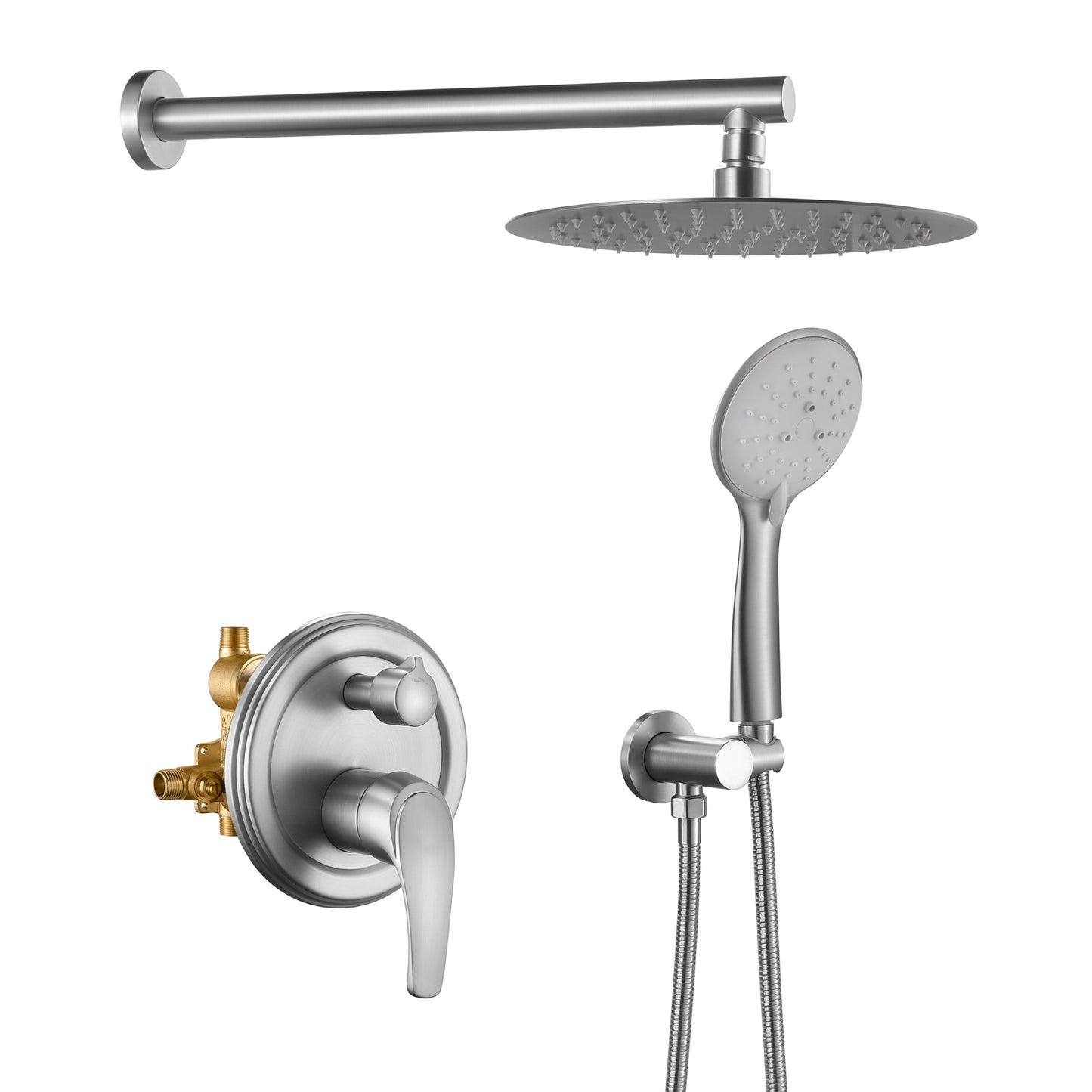 Nestfair 5 -Spray Brushed Nickel 10-in Round Rain Shower Head with Handheld Combo 1.8 GPM