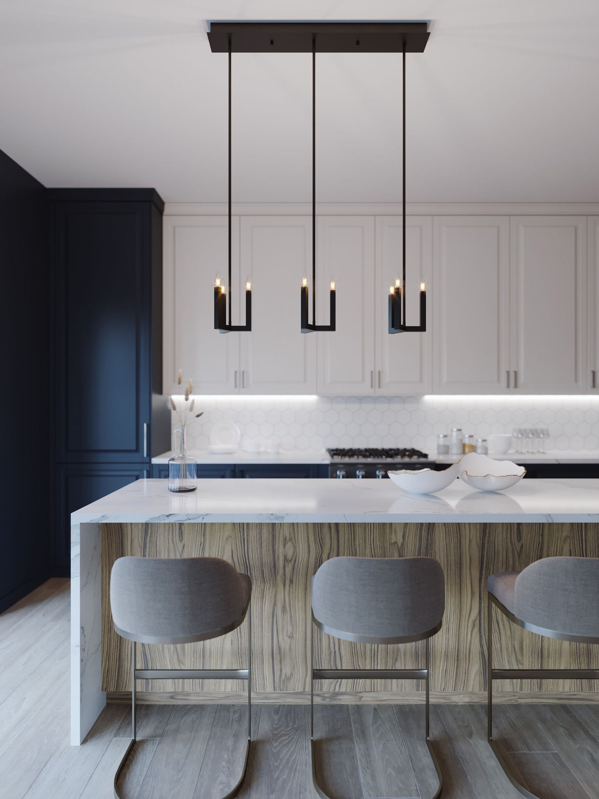 AFX Grace 9 -Light Black Transitional Linear Small Indoor Hanging Pendant Light