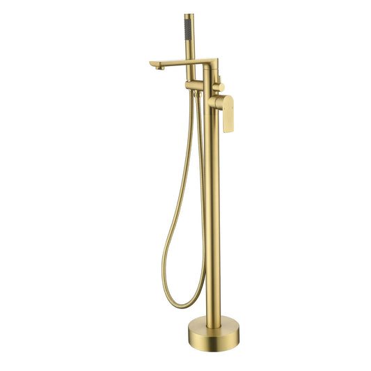 Nestfair Gold 1-handle Freestanding High-arc Bathtub Faucet with Hand Shower
