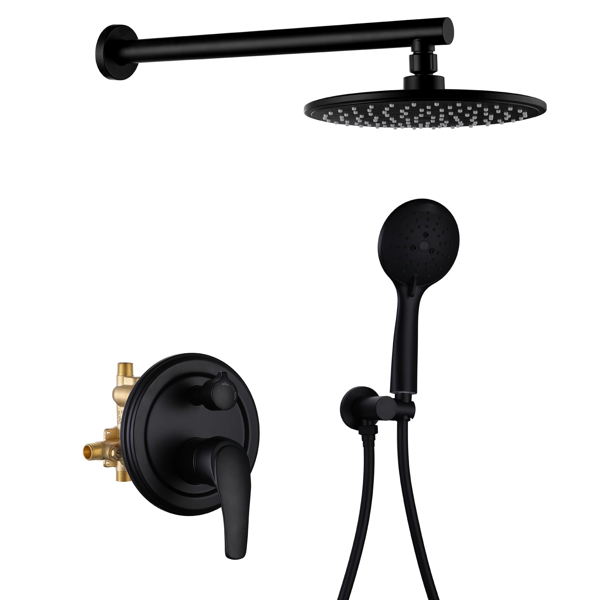Nestfair 2 -Spray Black 9-in Round Rain Shower Head with Handheld Combo 2.5 GPM