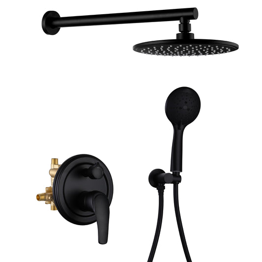Nestfair 2 -Spray Black 9-in Round Rain Shower Head with Handheld Combo 2.5 GPM
