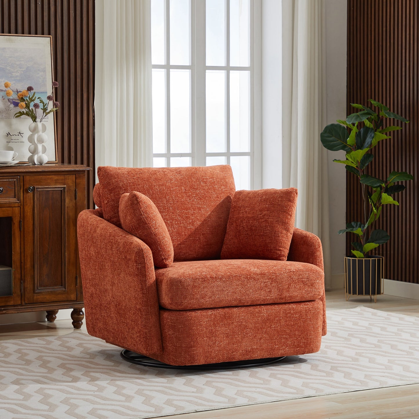 Aortzio 40.55-in W Modern ORANGE Chenille Swivel Accent Armchair