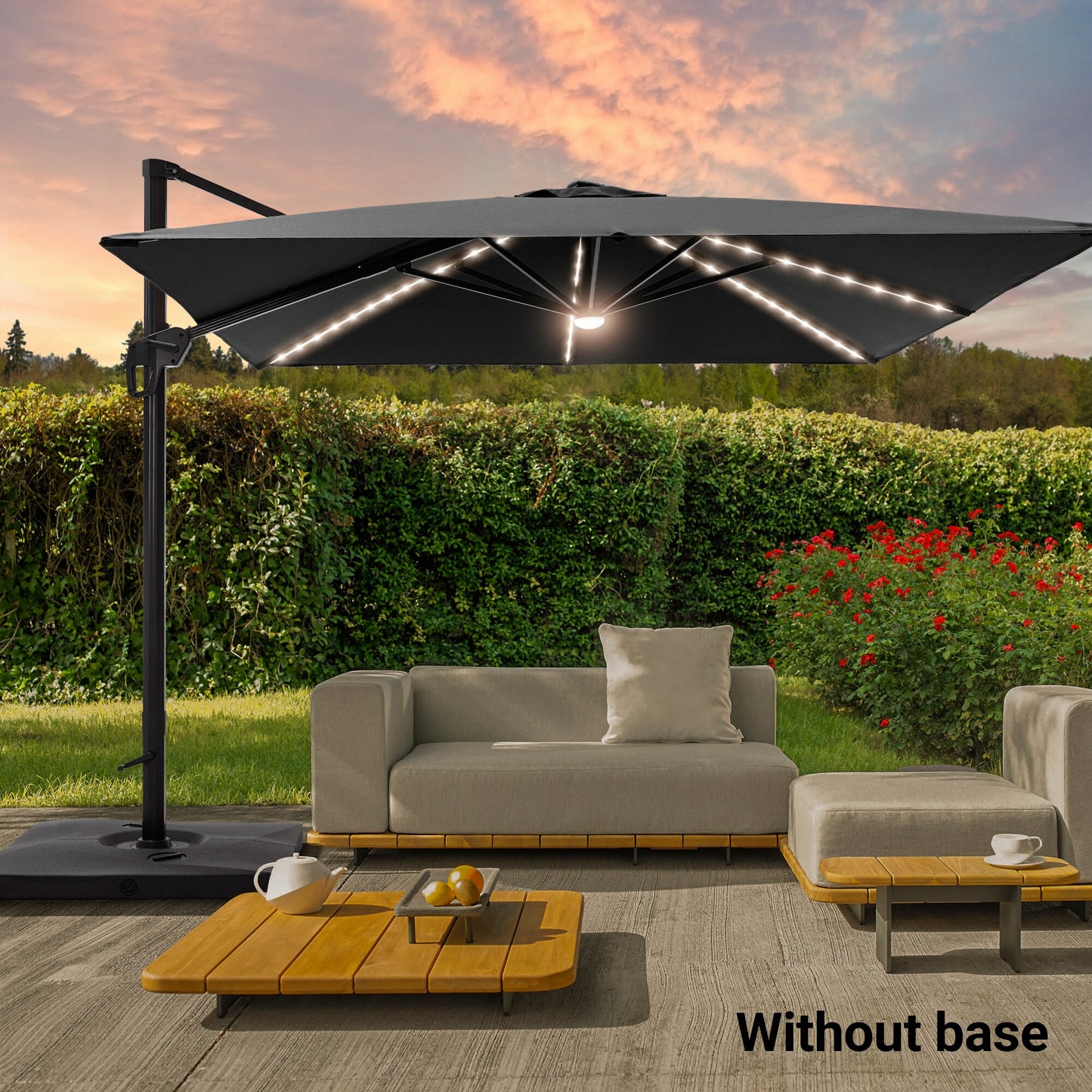 ACEGOSES 10-Feet Aluminum Black No-tilt Cantilever Patio Umbrella with Lights and