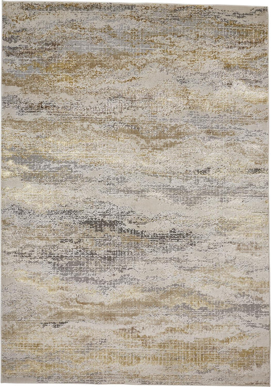 Room Envy Tripoli 7 x 10 (ft) Loomed Polyester Beige/Rich Gold Rectangular Indoor Abstract Mid-Century Modern Professionally Clean Only Area rug
