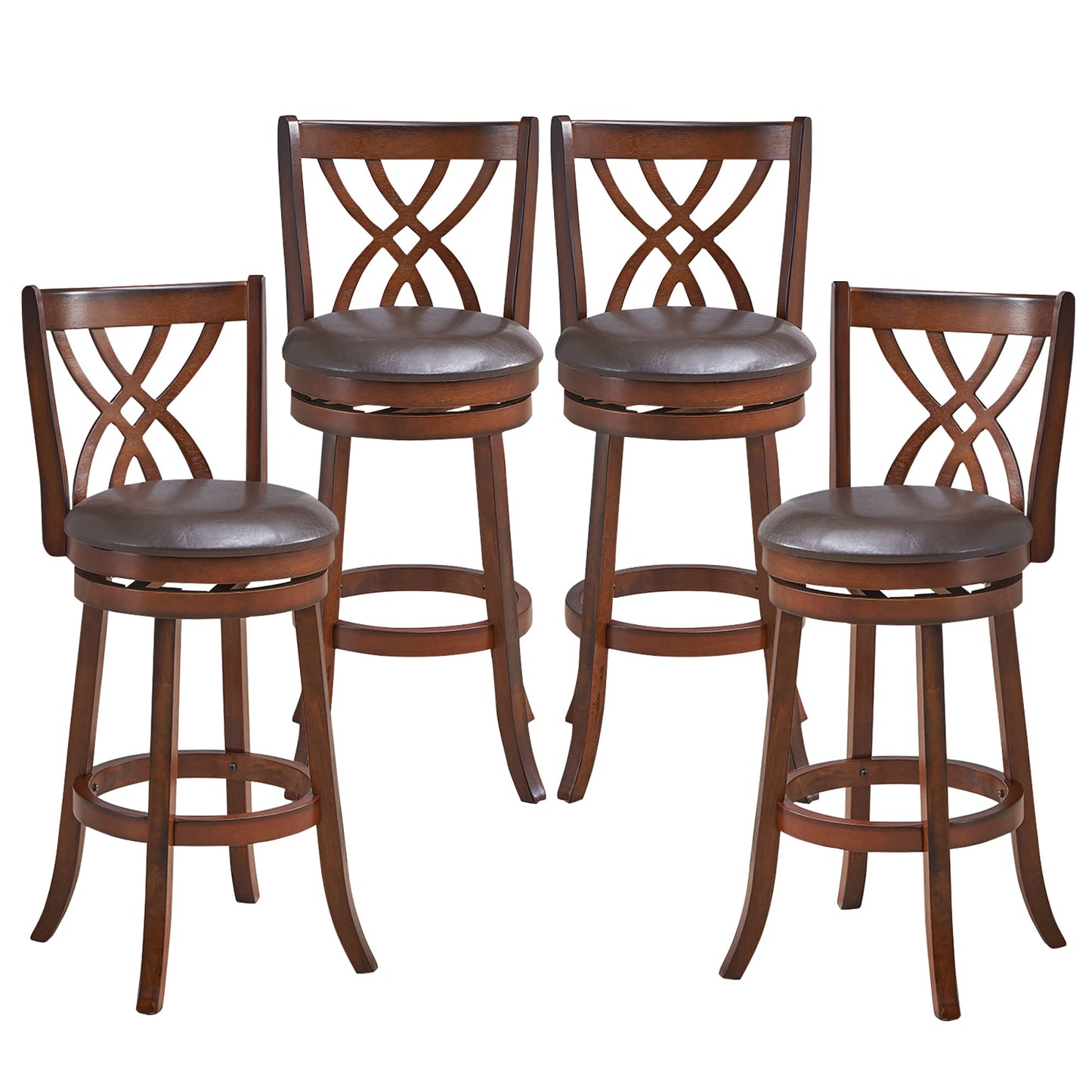 Costway Brown 30.0-in H Bar height Upholstered Swivel Wood Bar Stool 2 -Pack