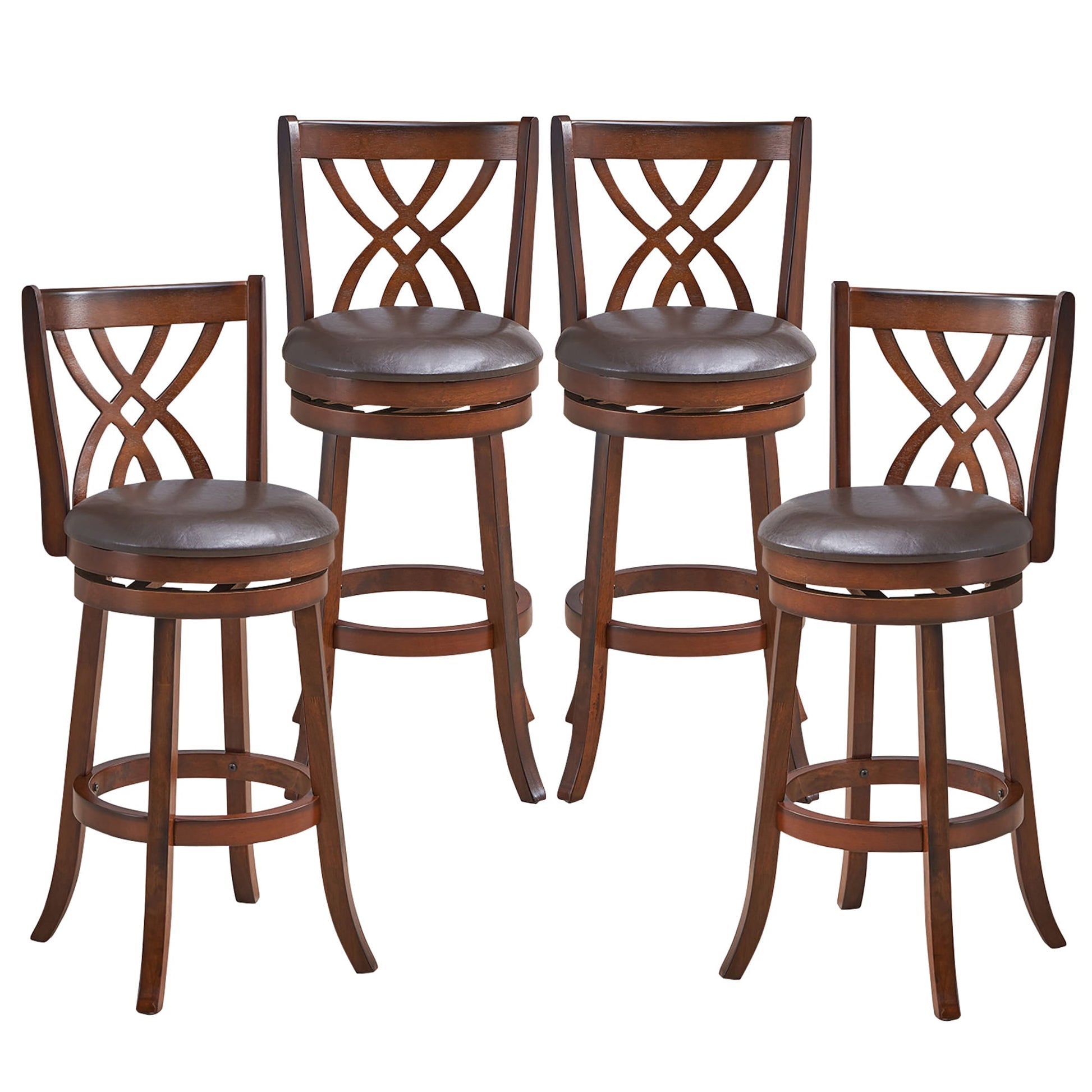 Costway Brown 30.0-in H Bar height Upholstered Swivel Wood Bar Stool 2 -Pack