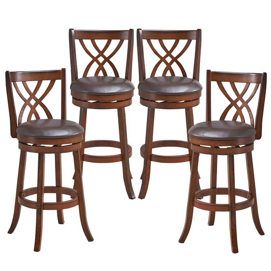 Costway Brown 30.0-in H Bar height Upholstered Swivel Wood Bar Stool 2 -Pack