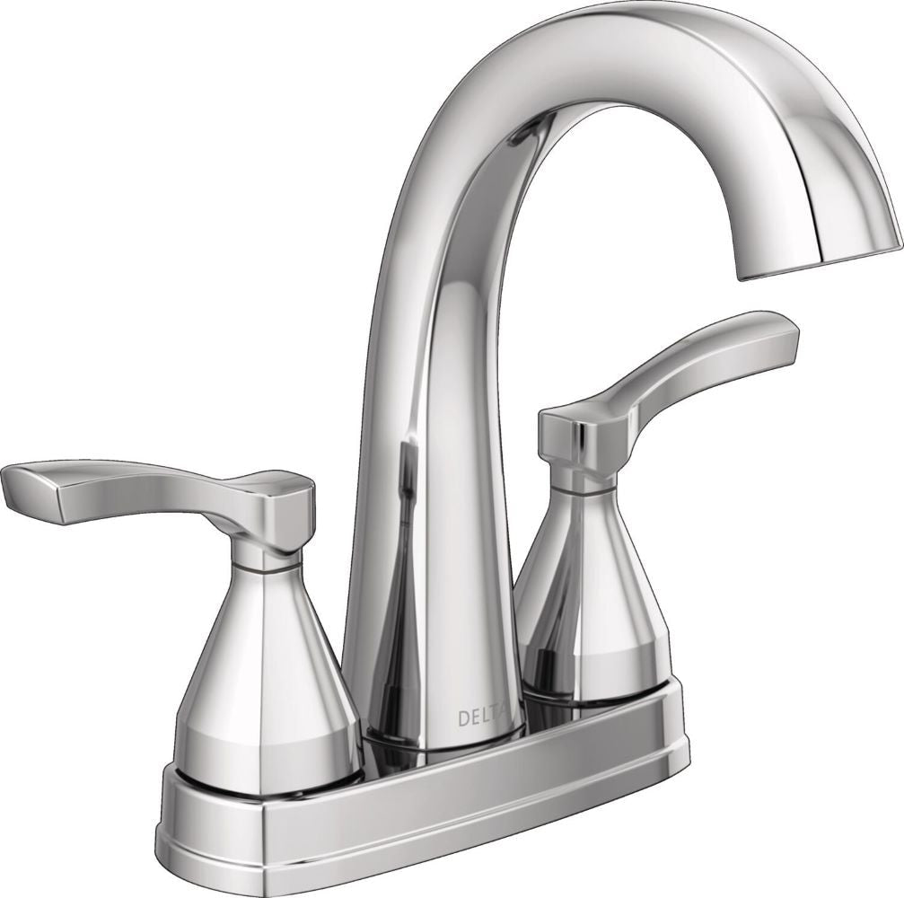 Delta Stryke Lumicoat Chrome 4-in centerset 2-handle WaterSense Mid-arc Residential Handle Bathroom Sink Faucet with Drain