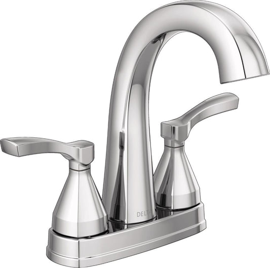 Delta Stryke Lumicoat Chrome 4-in centerset 2-handle WaterSense Mid-arc Residential Handle Bathroom Sink Faucet with Drain